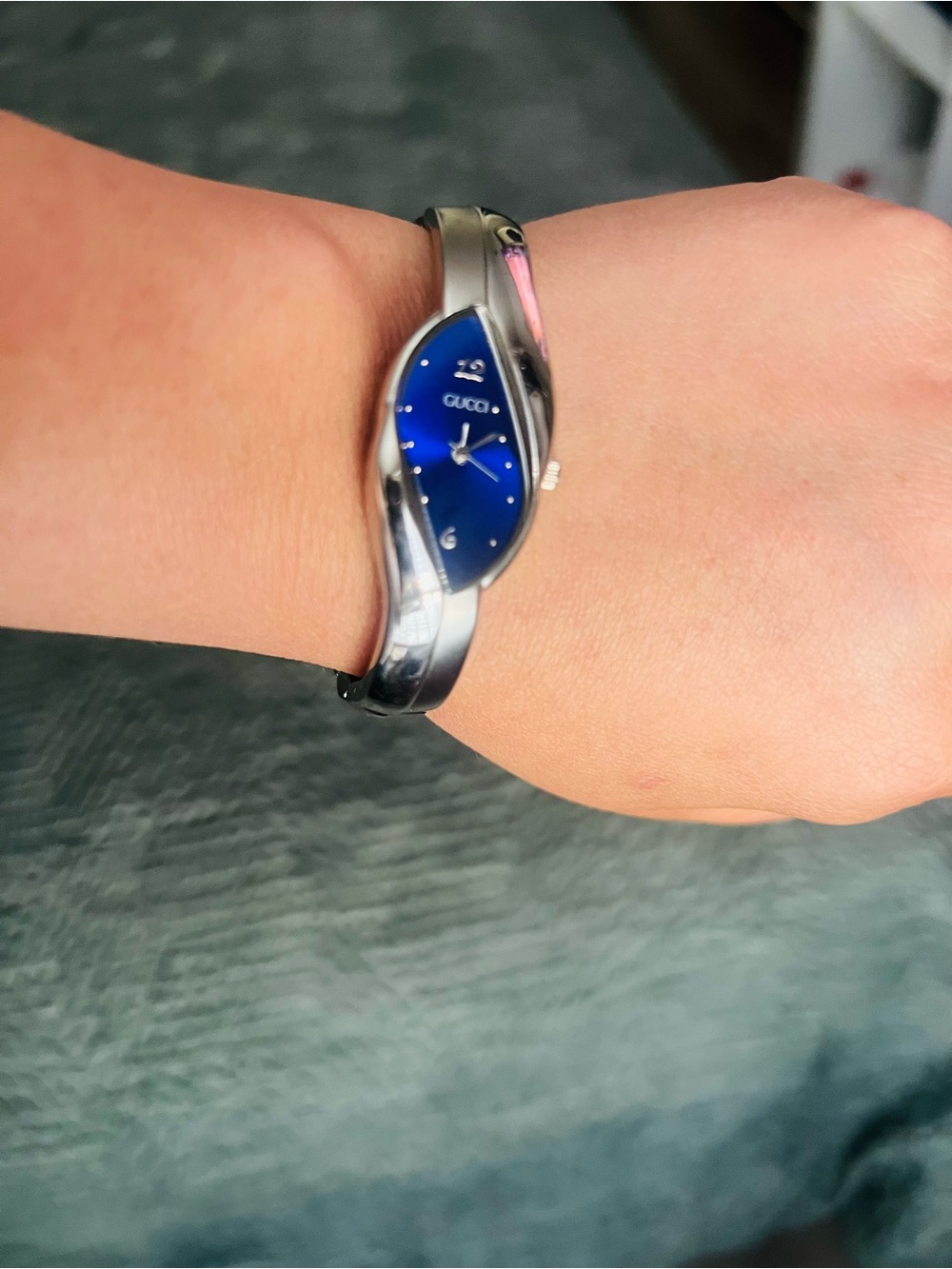 Gucci Silver Bracelet Watch with Deep Blue Dial